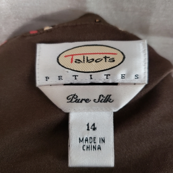 NWOT Talbots brown pink orange floral paisley silk blouse top Womens 14 - Picture 4 of 8